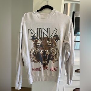 Anine Bing Cream Crewneck Sweatshirt with Logo Tag